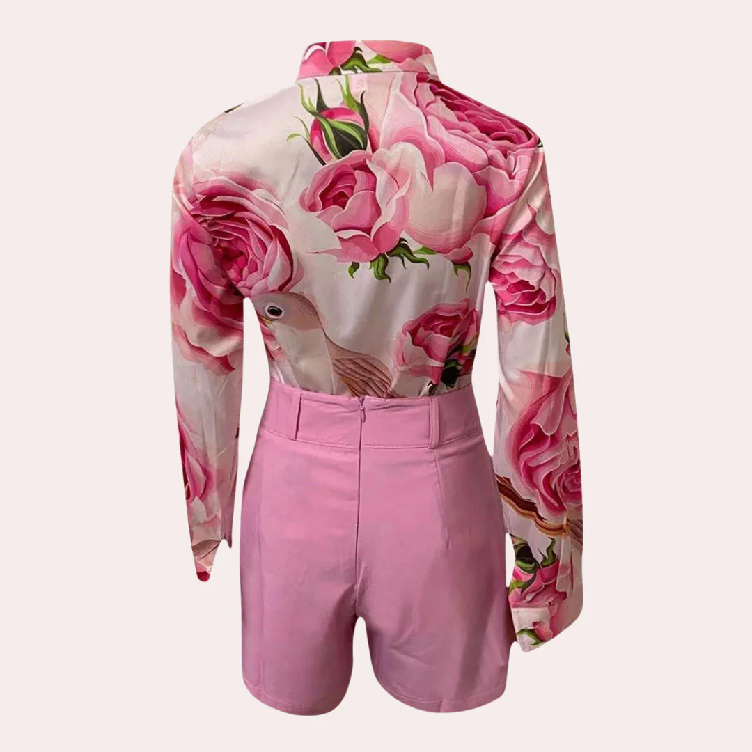 Ora - Ensemble estival tropical avec chemisier et short – Image 4